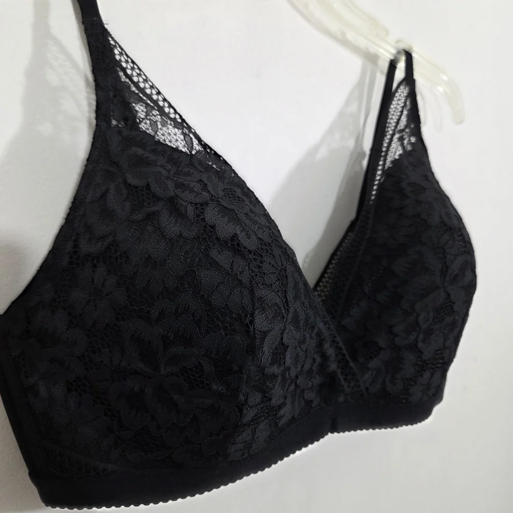 NWT Knix Knixy Lace Deep V Bralette Bra Black Wire Free Size XXL
